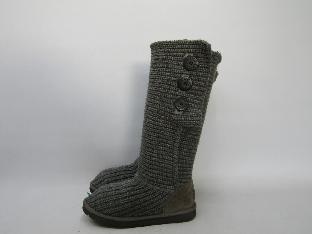UGG Womens Size 7 M Gray Knit Button Knee High Fashion Boots